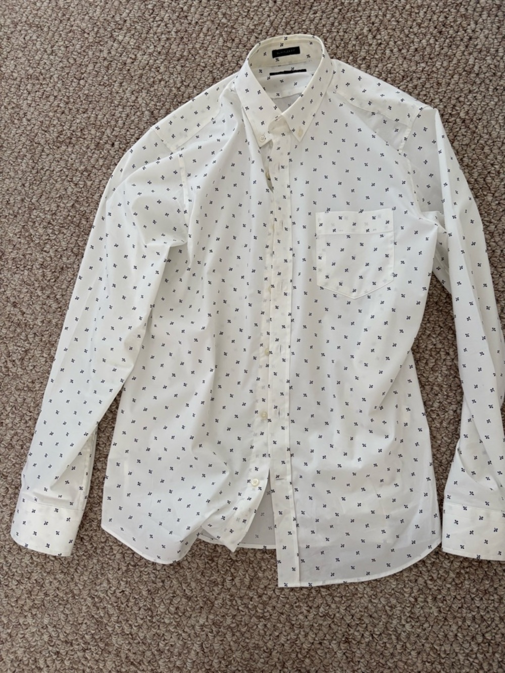 Banana Republic White Button-Down Shirt with Navy Micro Print